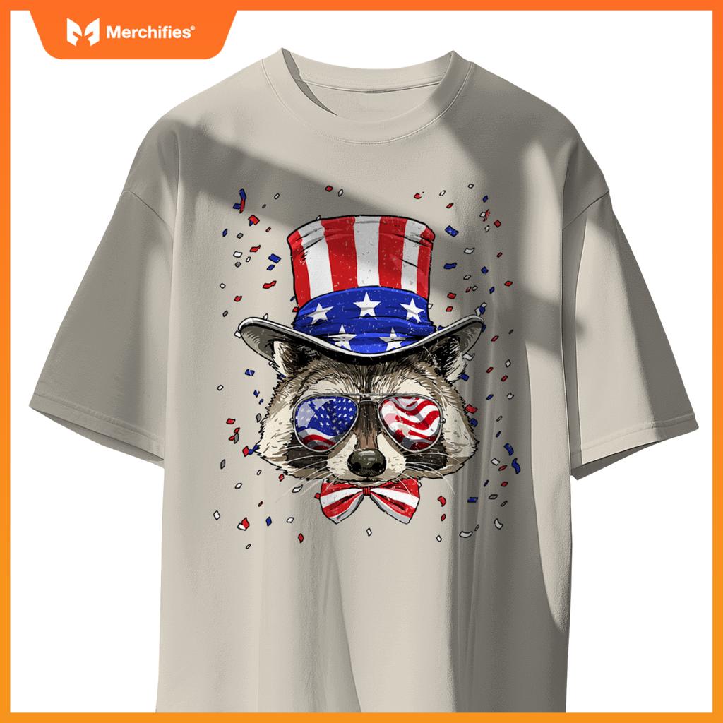 4th of july patriotic raccoon merica usa flag raccoon lover T-Shirt