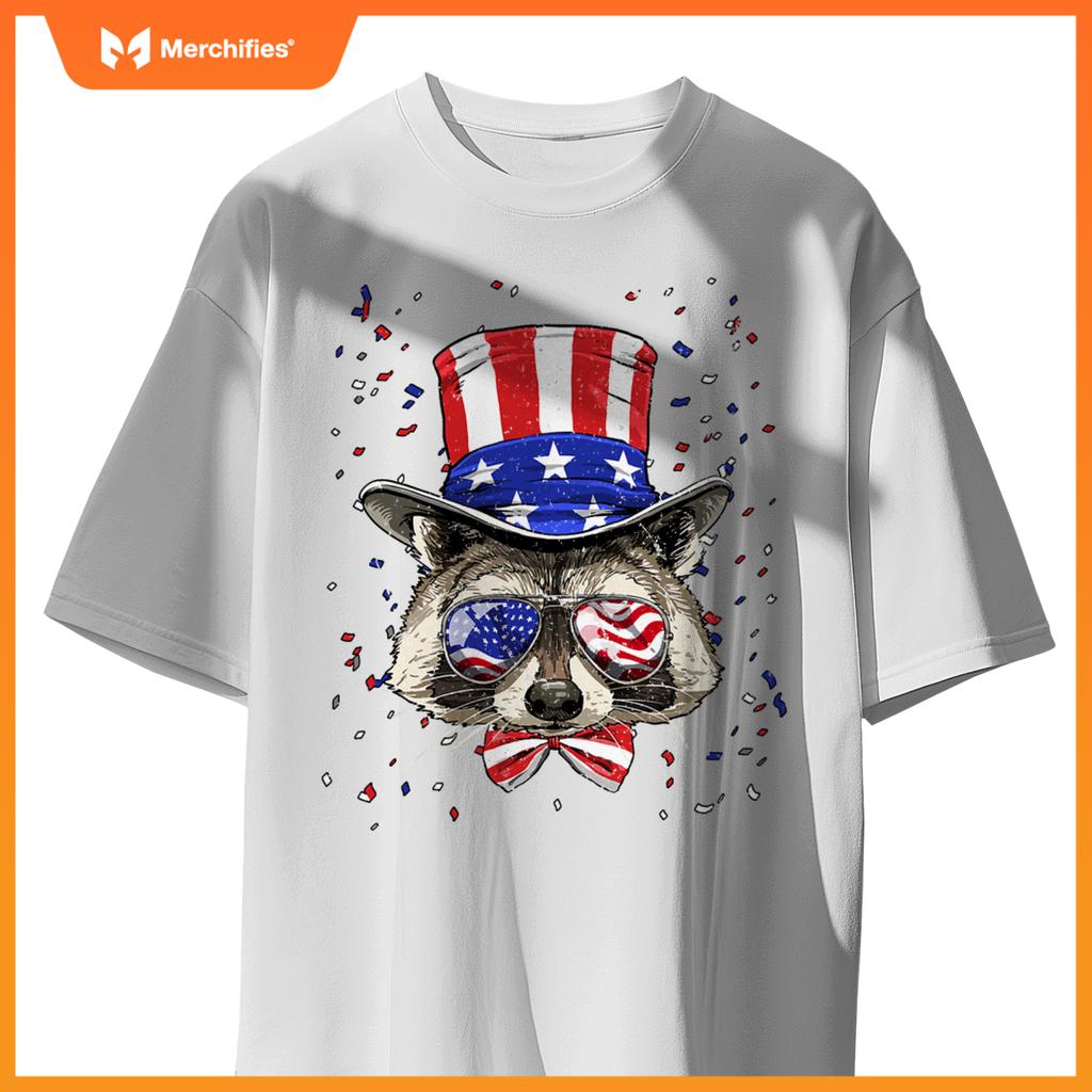 4th of july patriotic raccoon merica usa flag raccoon lover T-Shirt