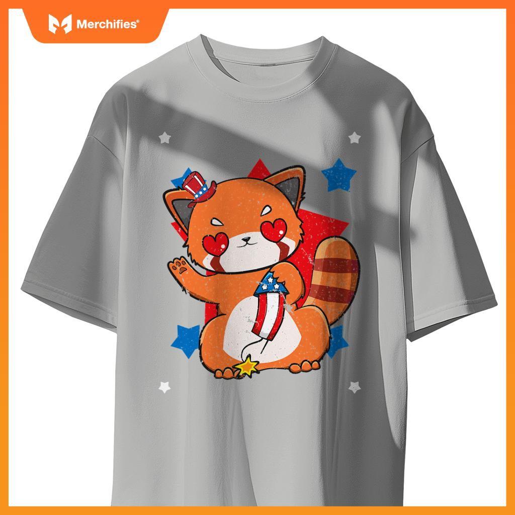 4th of july red panda cute patriotic firework usa T-Shirt