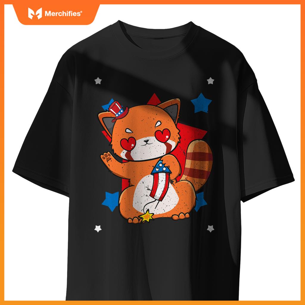 4th of july red panda cute patriotic firework usa T-Shirt