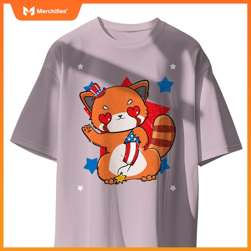 4th of july red panda cute patriotic firework usa T-Shirt