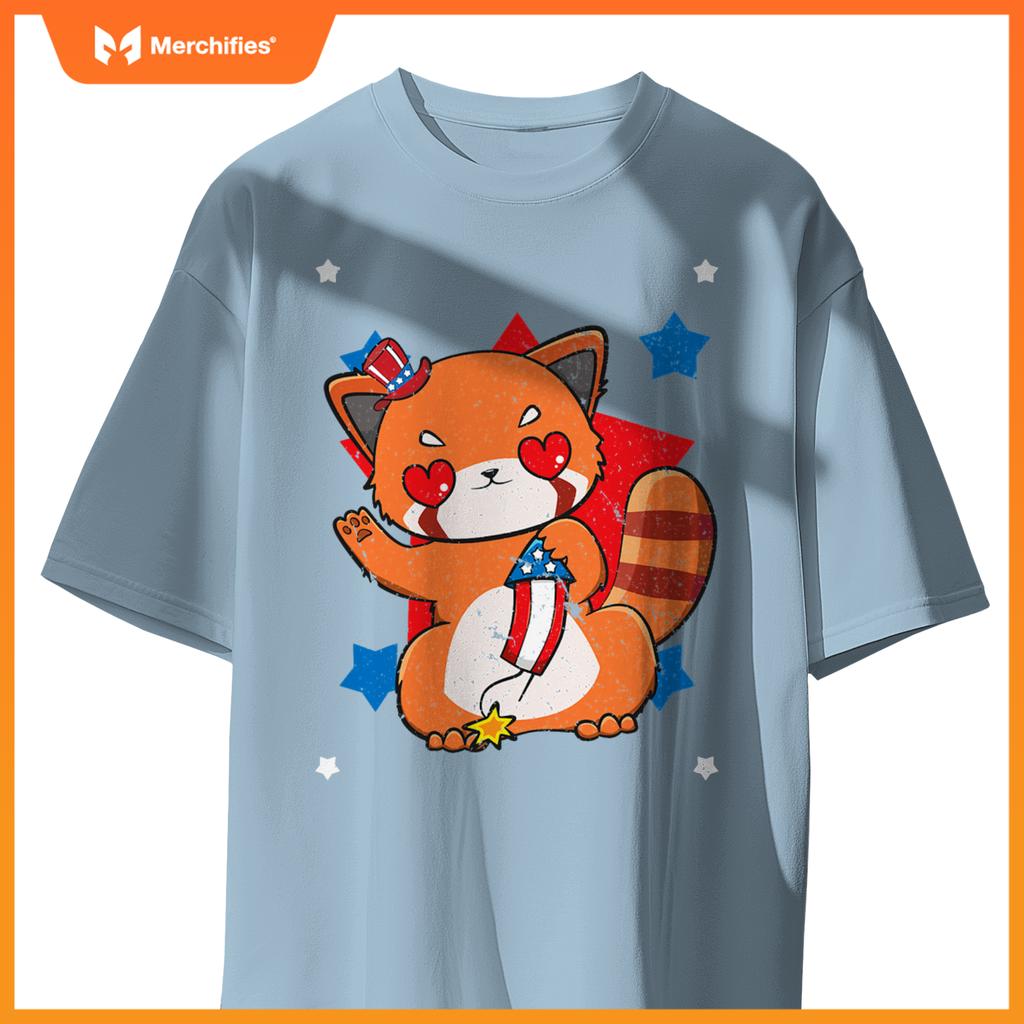 4th of july red panda cute patriotic firework usa T-Shirt