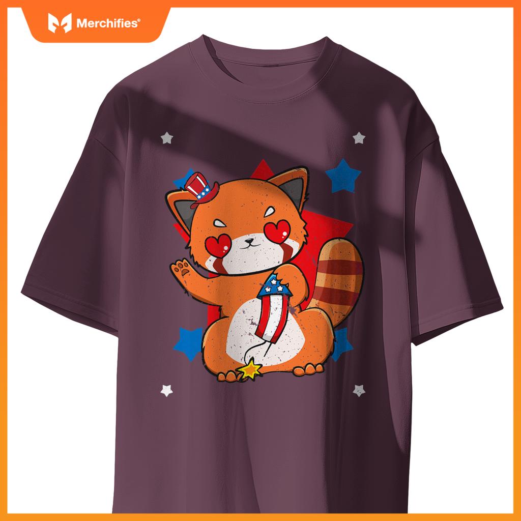 4th of july red panda cute patriotic firework usa T-Shirt