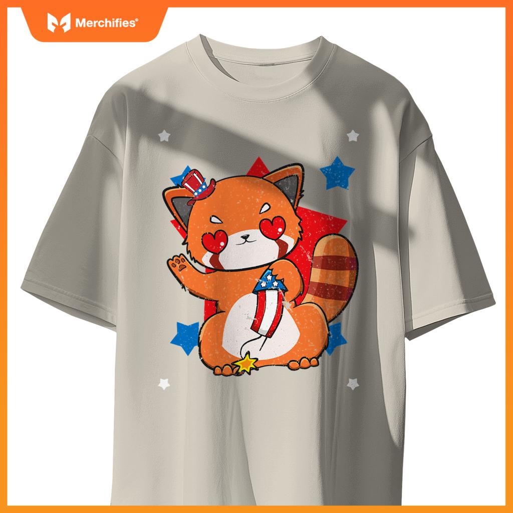 4th of july red panda cute patriotic firework usa T-Shirt