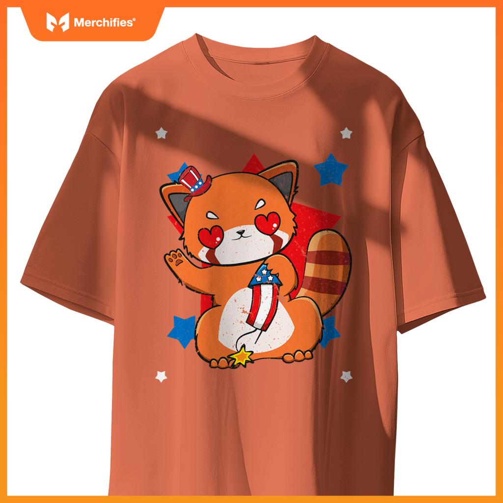 4th of july red panda cute patriotic firework usa T-Shirt