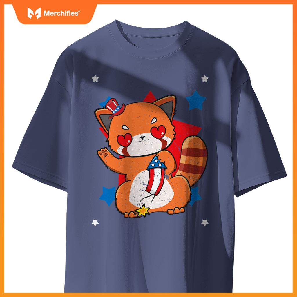 4th of july red panda cute patriotic firework usa T-Shirt