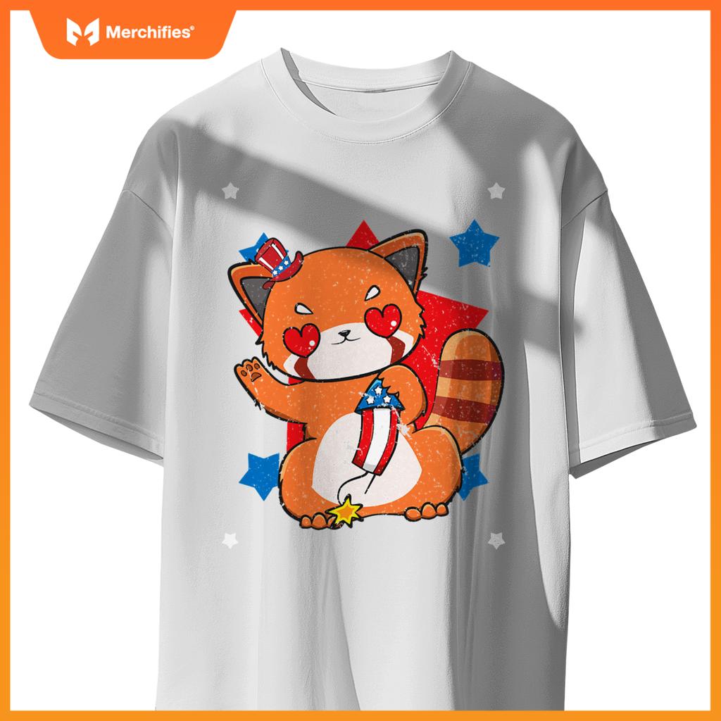 4th of july red panda cute patriotic firework usa T-Shirt