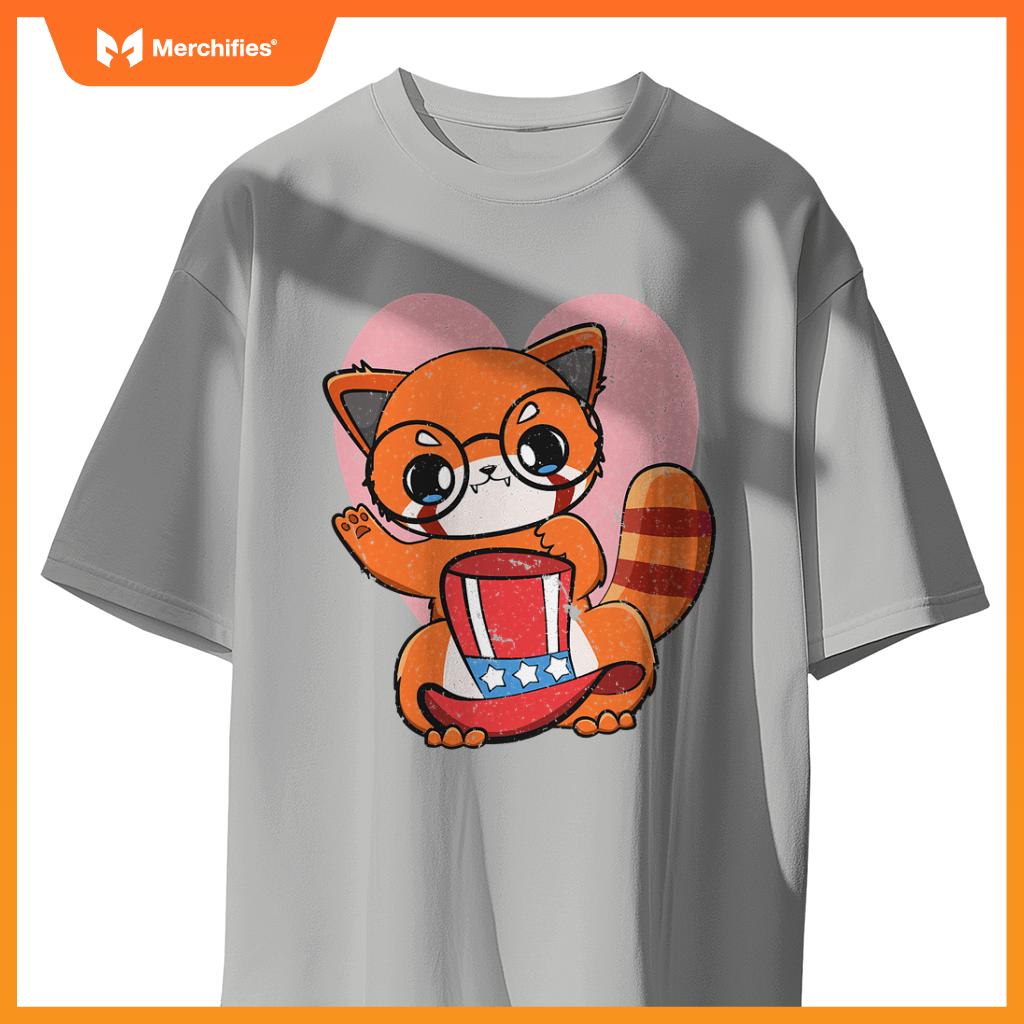 4th of july red panda usa cute american patriotic bear T-Shirt