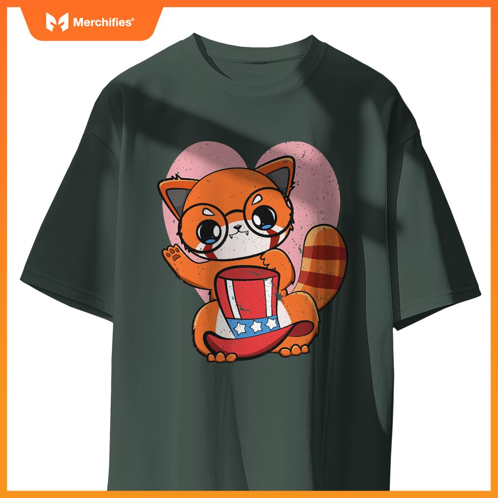 4th of july red panda usa cute american patriotic bear T-Shirt