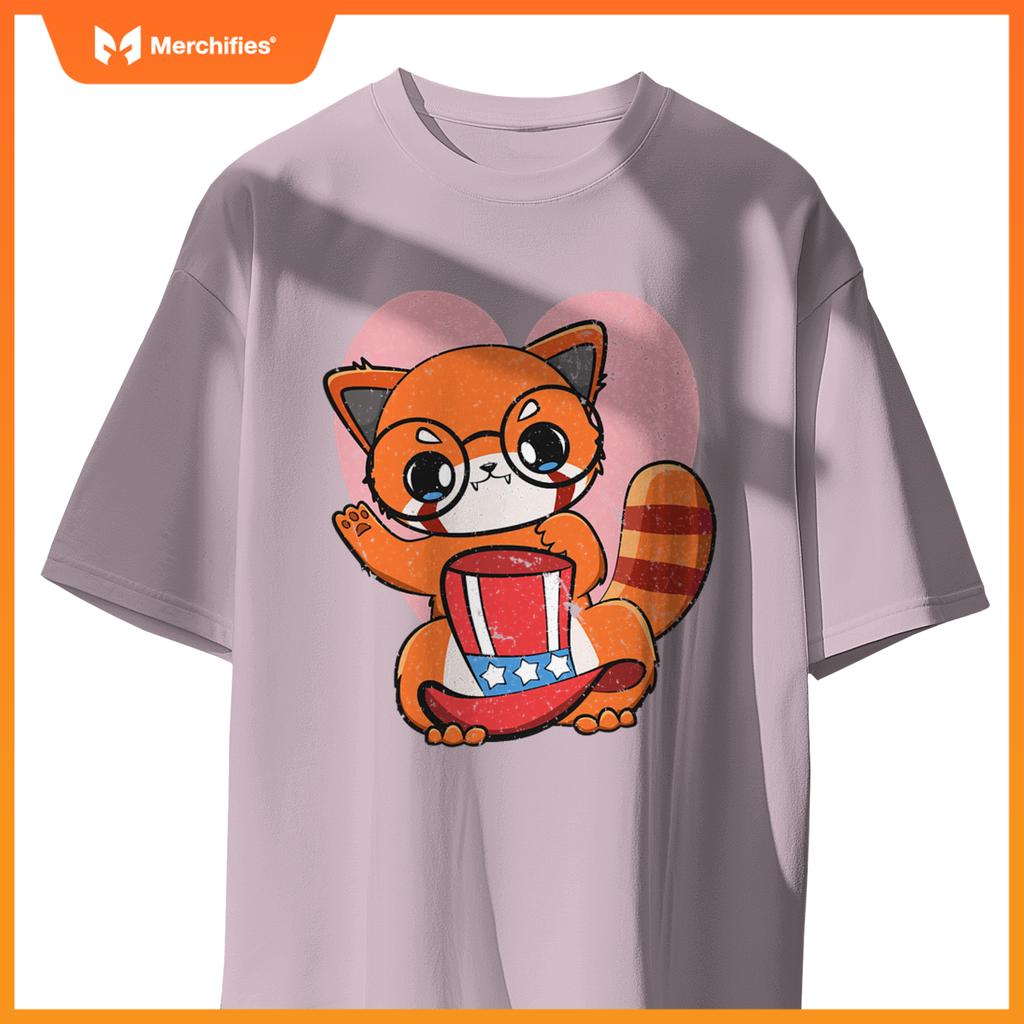 4th of july red panda usa cute american patriotic bear T-Shirt