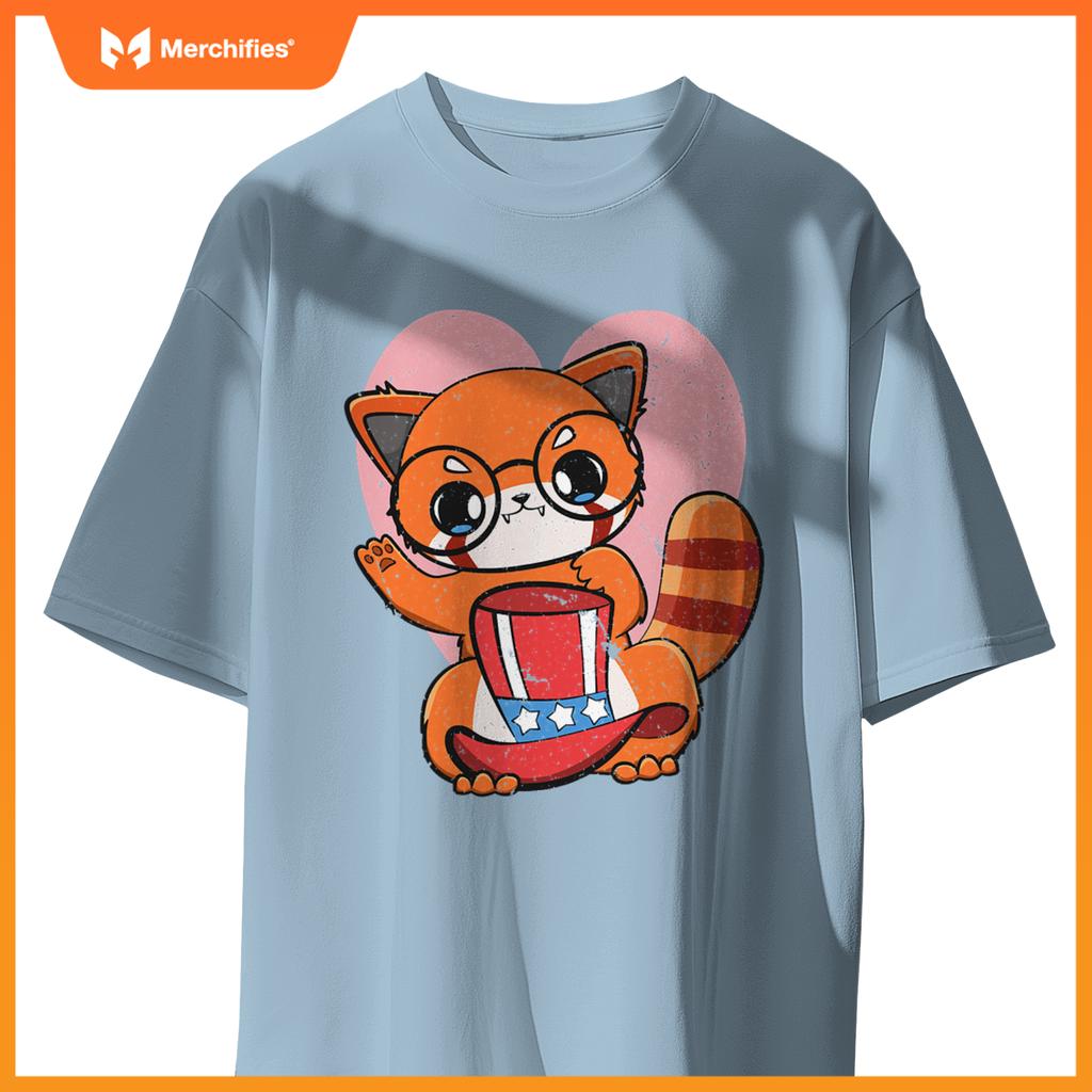 4th of july red panda usa cute american patriotic bear T-Shirt