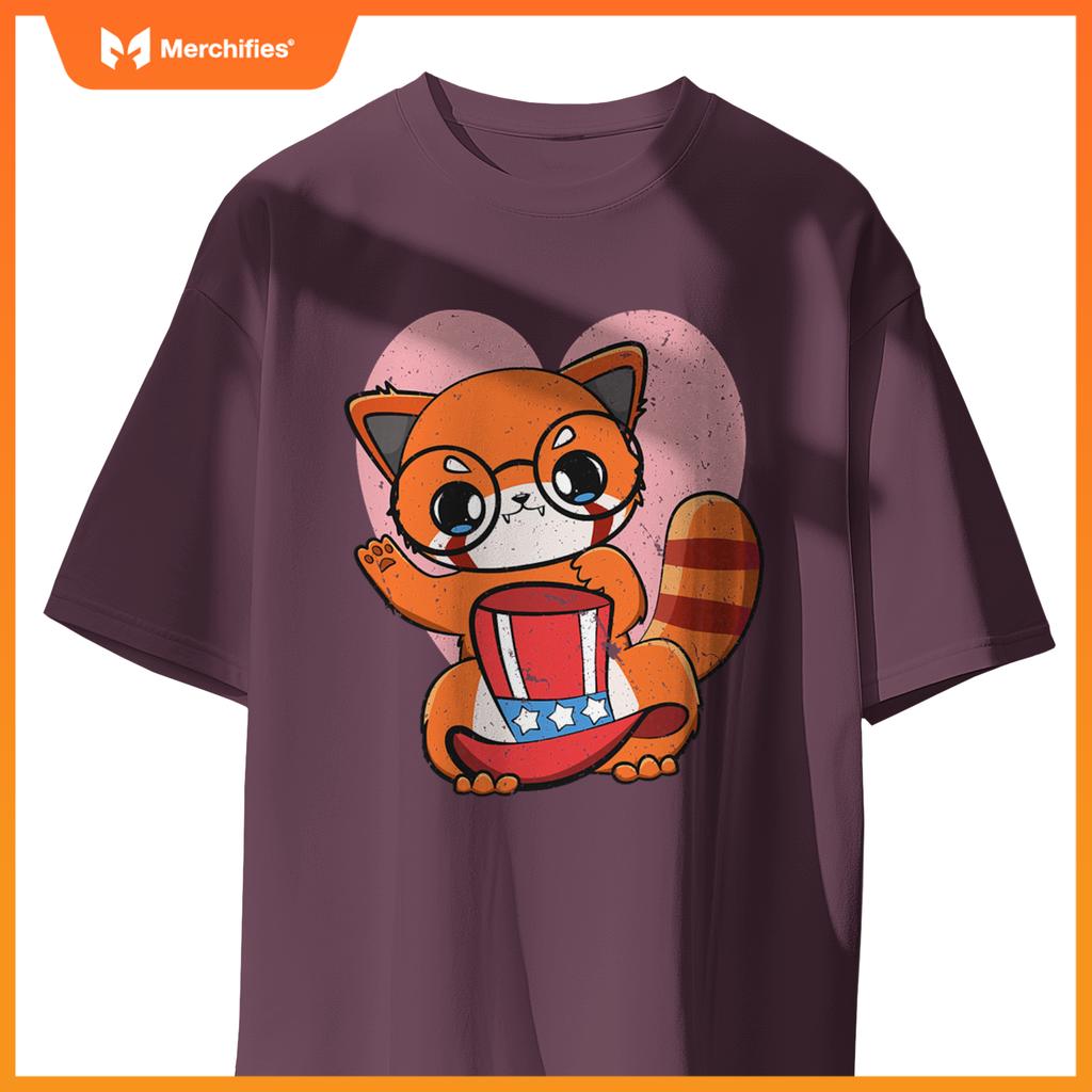 4th of july red panda usa cute american patriotic bear T-Shirt