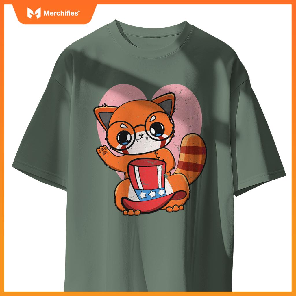 4th of july red panda usa cute american patriotic bear T-Shirt