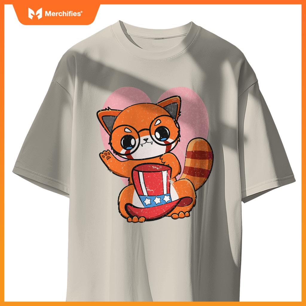 4th of july red panda usa cute american patriotic bear T-Shirt