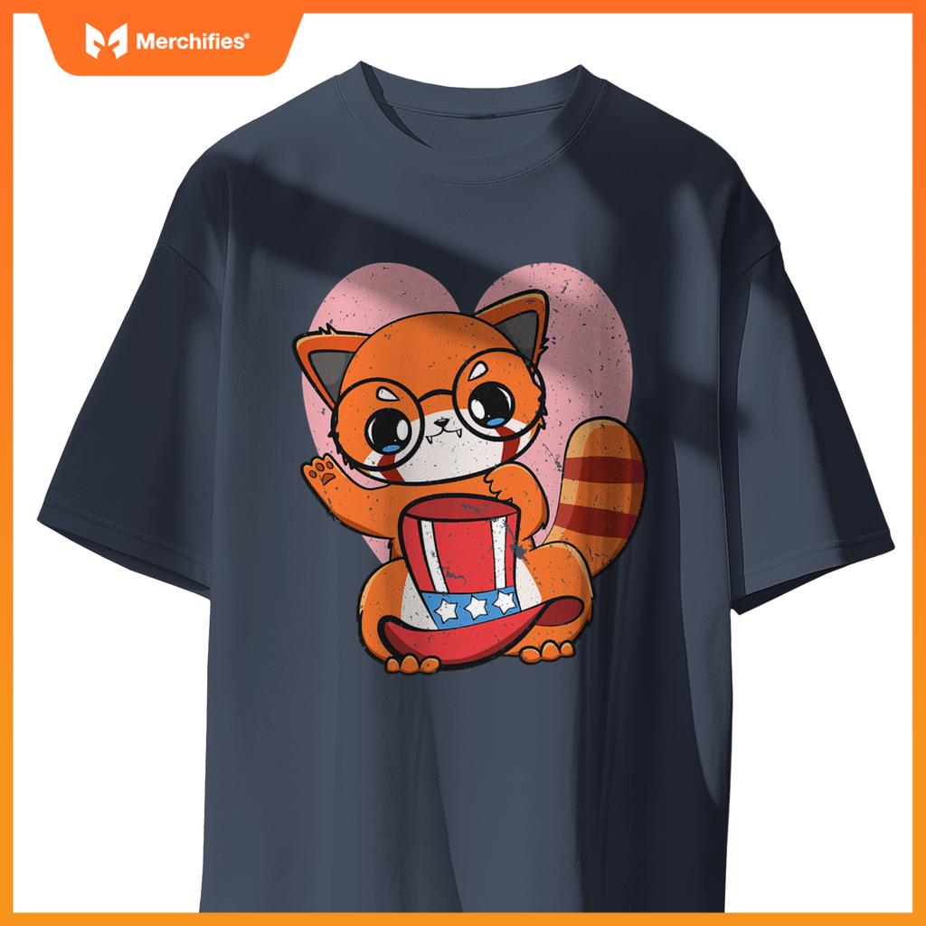 4th of july red panda usa cute american patriotic bear T-Shirt