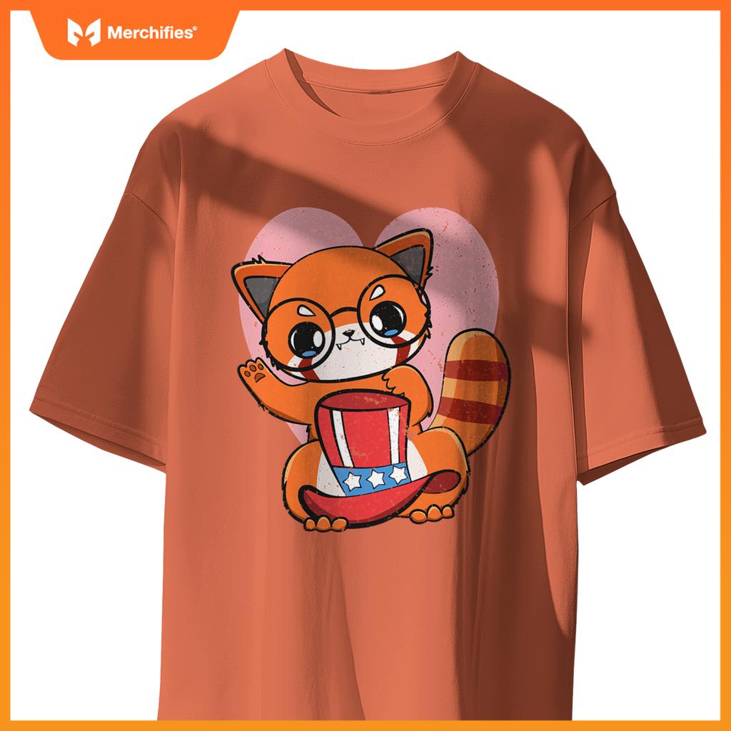 4th of july red panda usa cute american patriotic bear T-Shirt