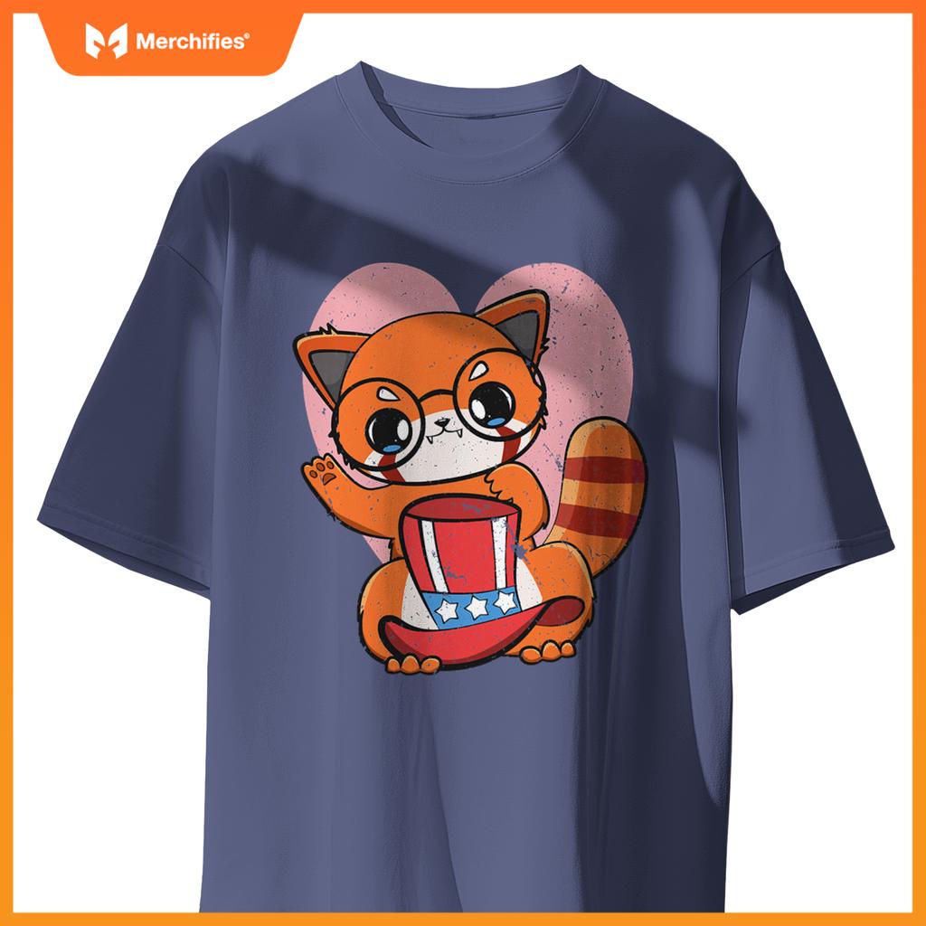 4th of july red panda usa cute american patriotic bear T-Shirt