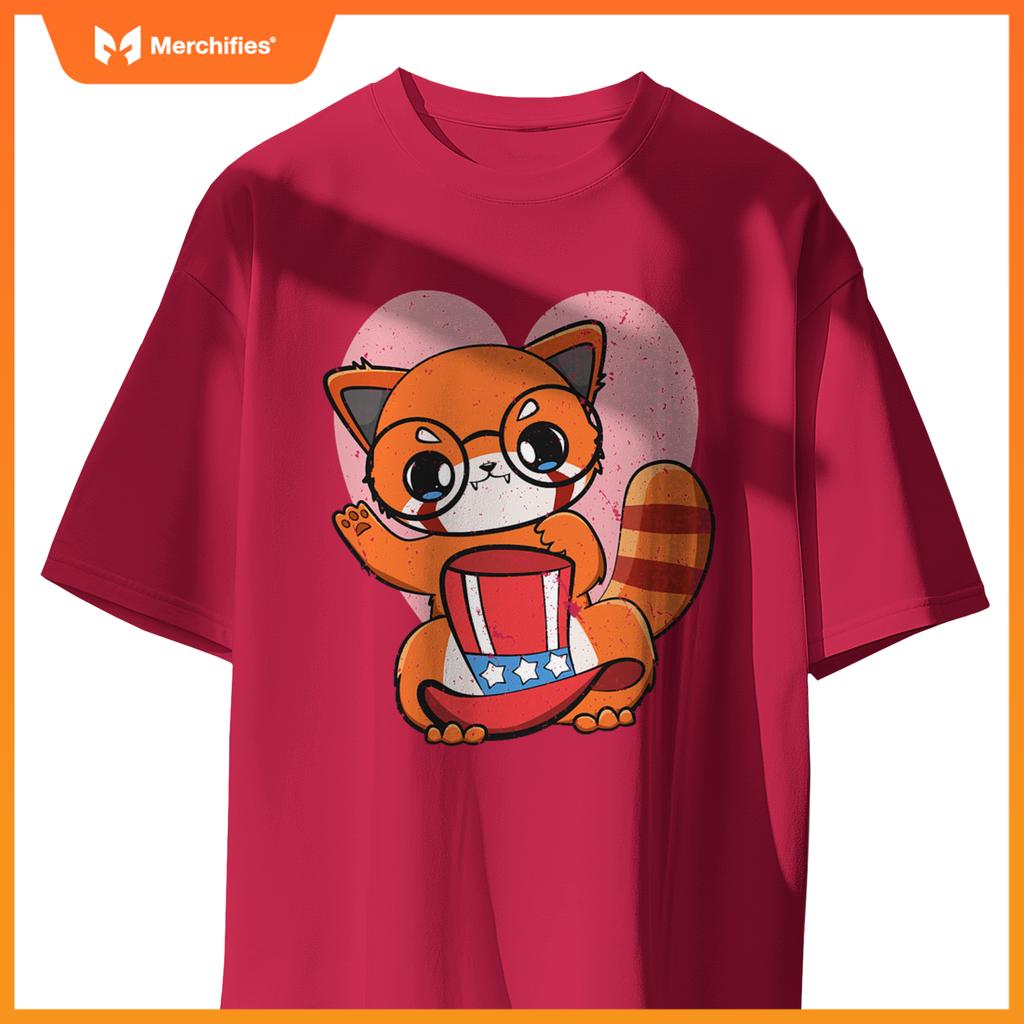 4th of july red panda usa cute american patriotic bear T-Shirt