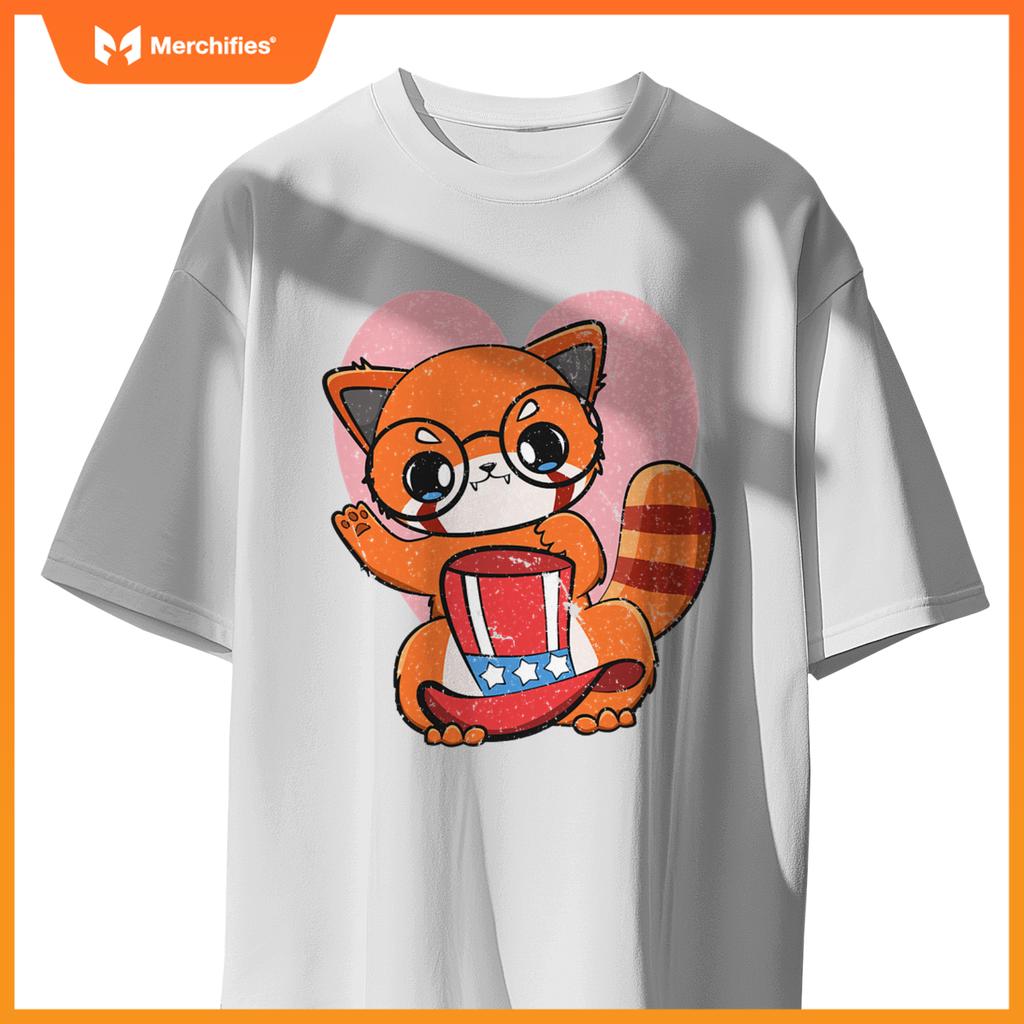 4th of july red panda usa cute american patriotic bear T-Shirt