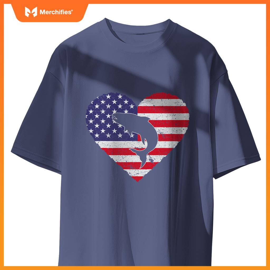 4th of july salmon american flag patriotic T-Shirt