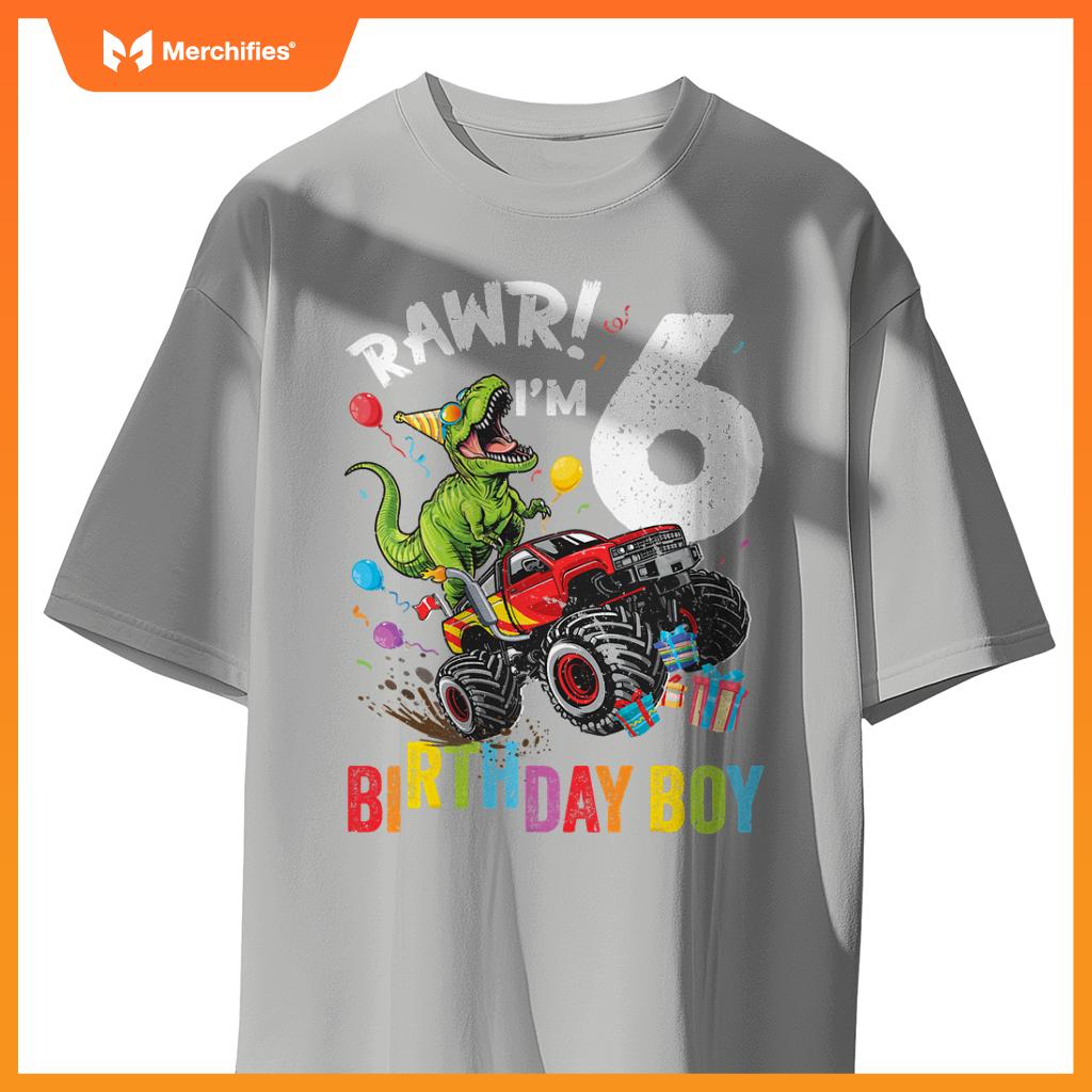 6Th Birthday Boy Dinosaur Monster Truck T-Shirt