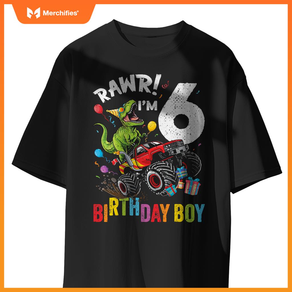 6Th Birthday Boy Dinosaur Monster Truck T-Shirt