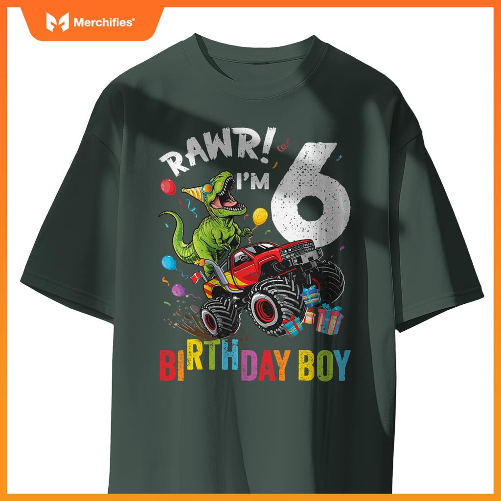 6Th Birthday Boy Dinosaur Monster Truck T-Shirt