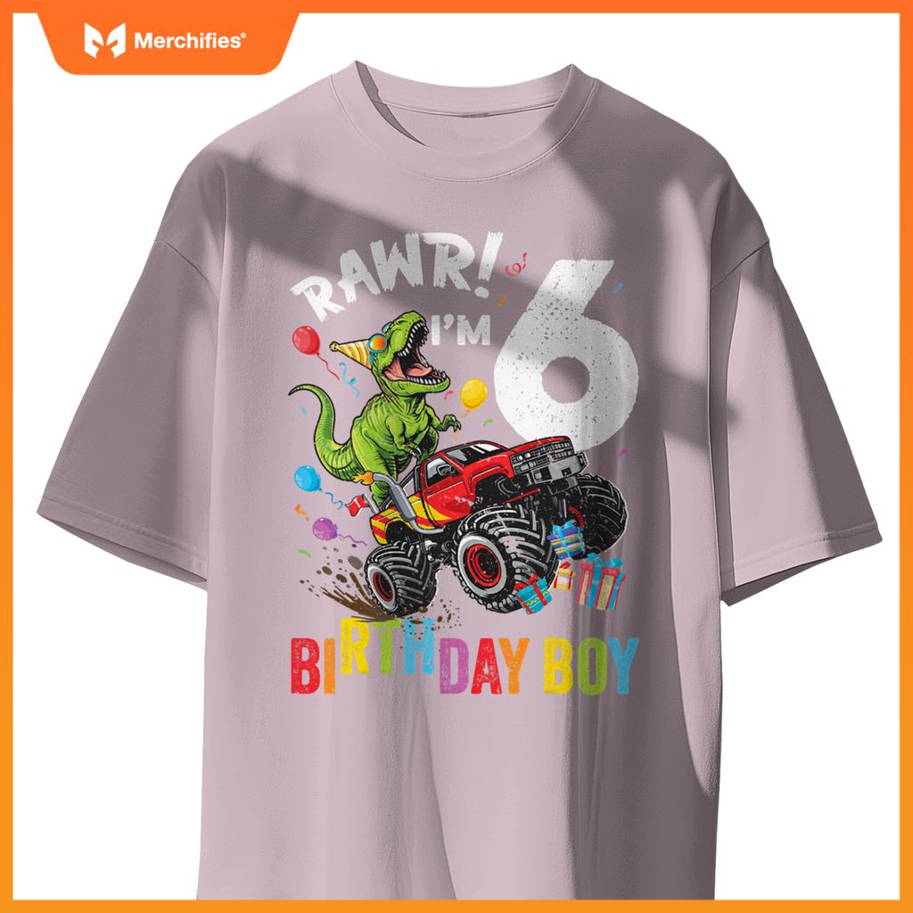 6Th Birthday Boy Dinosaur Monster Truck T-Shirt