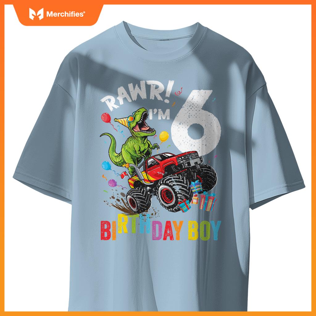 6Th Birthday Boy Dinosaur Monster Truck T-Shirt