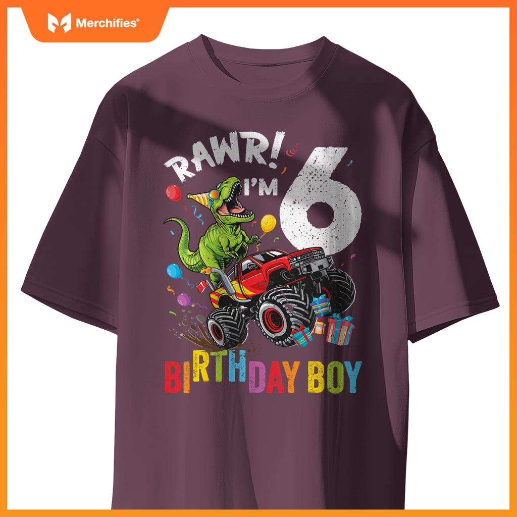6Th Birthday Boy Dinosaur Monster Truck T-Shirt
