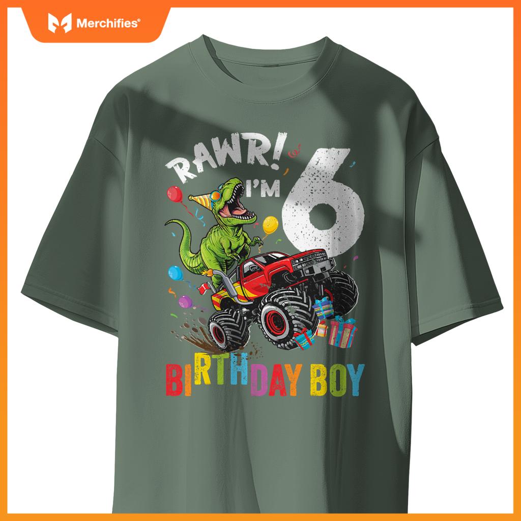 6Th Birthday Boy Dinosaur Monster Truck T-Shirt