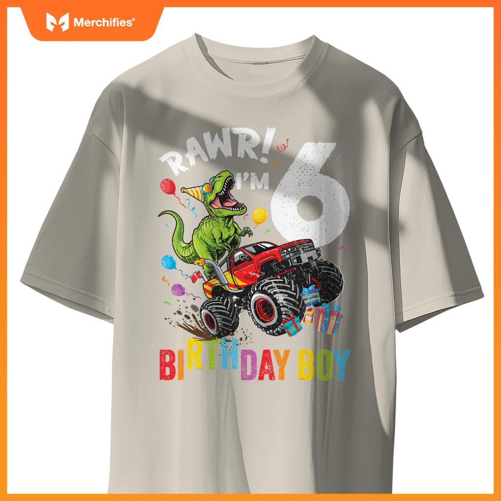 6Th Birthday Boy Dinosaur Monster Truck T-Shirt