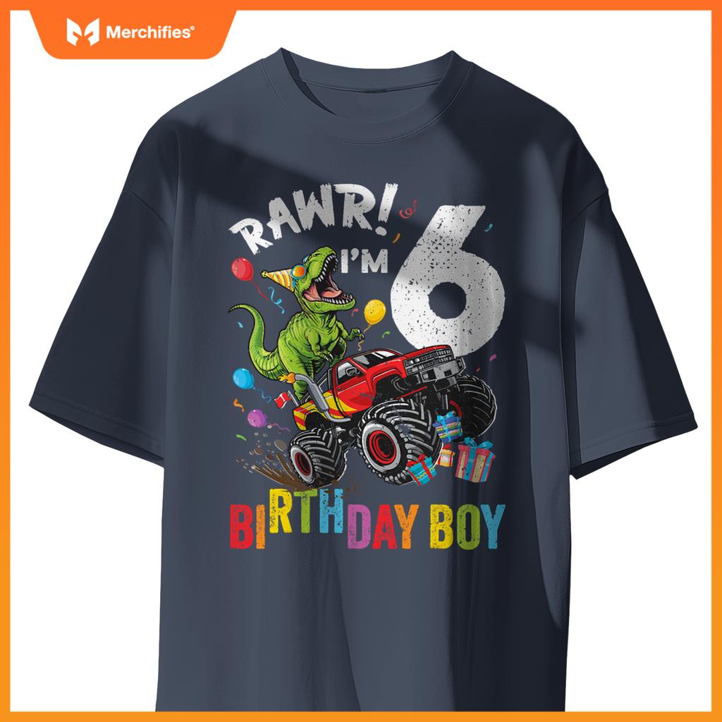 6Th Birthday Boy Dinosaur Monster Truck T-Shirt