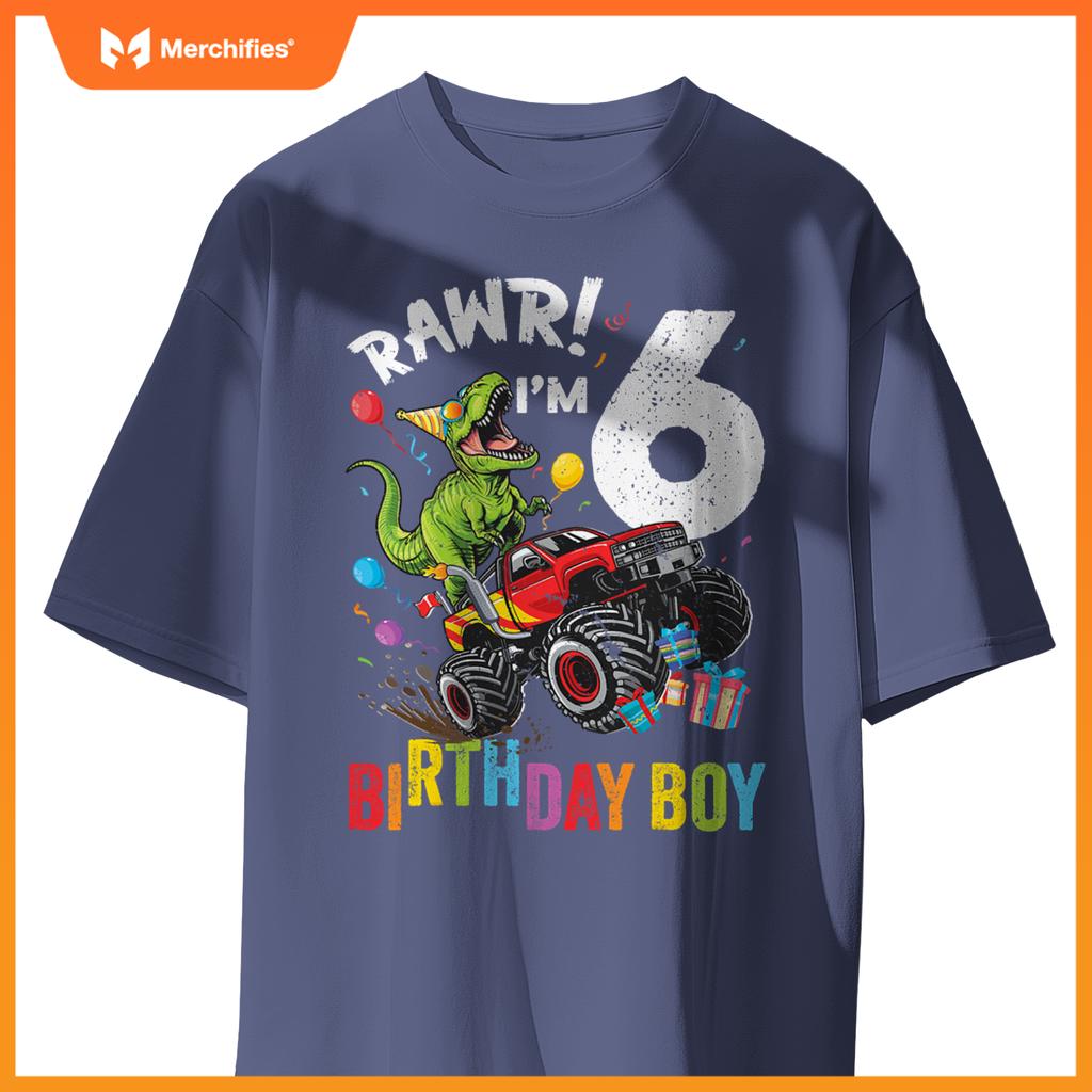 6Th Birthday Boy Dinosaur Monster Truck T-Shirt
