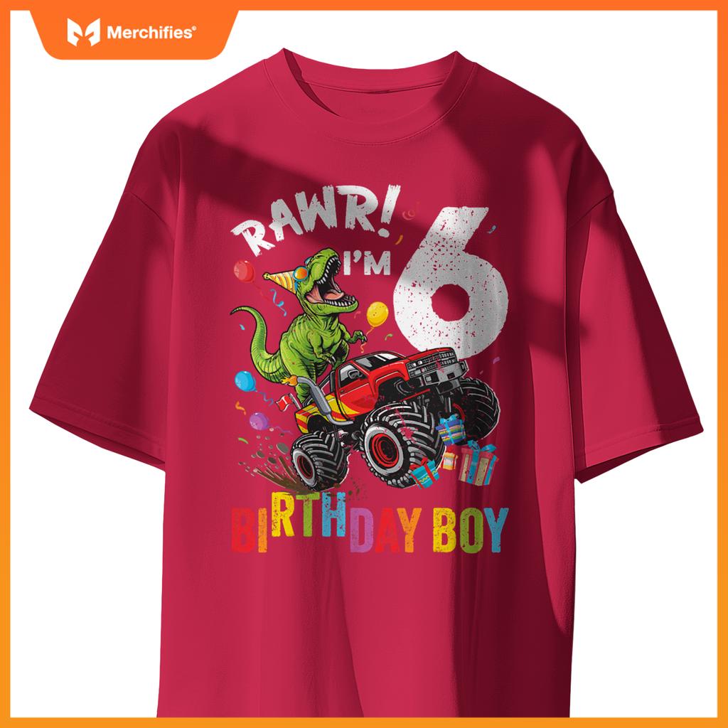 6Th Birthday Boy Dinosaur Monster Truck T-Shirt