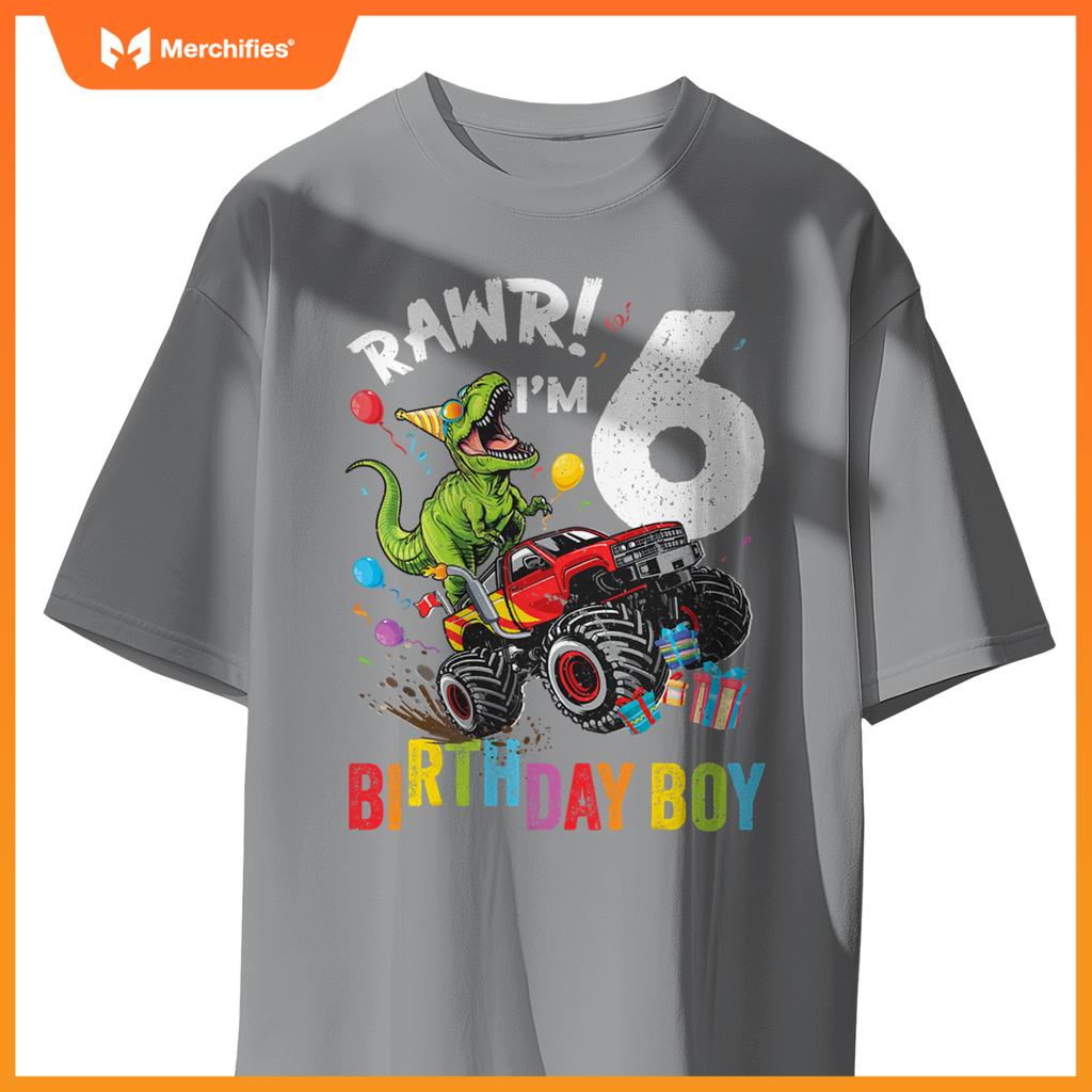 6Th Birthday Boy Dinosaur Monster Truck T-Shirt