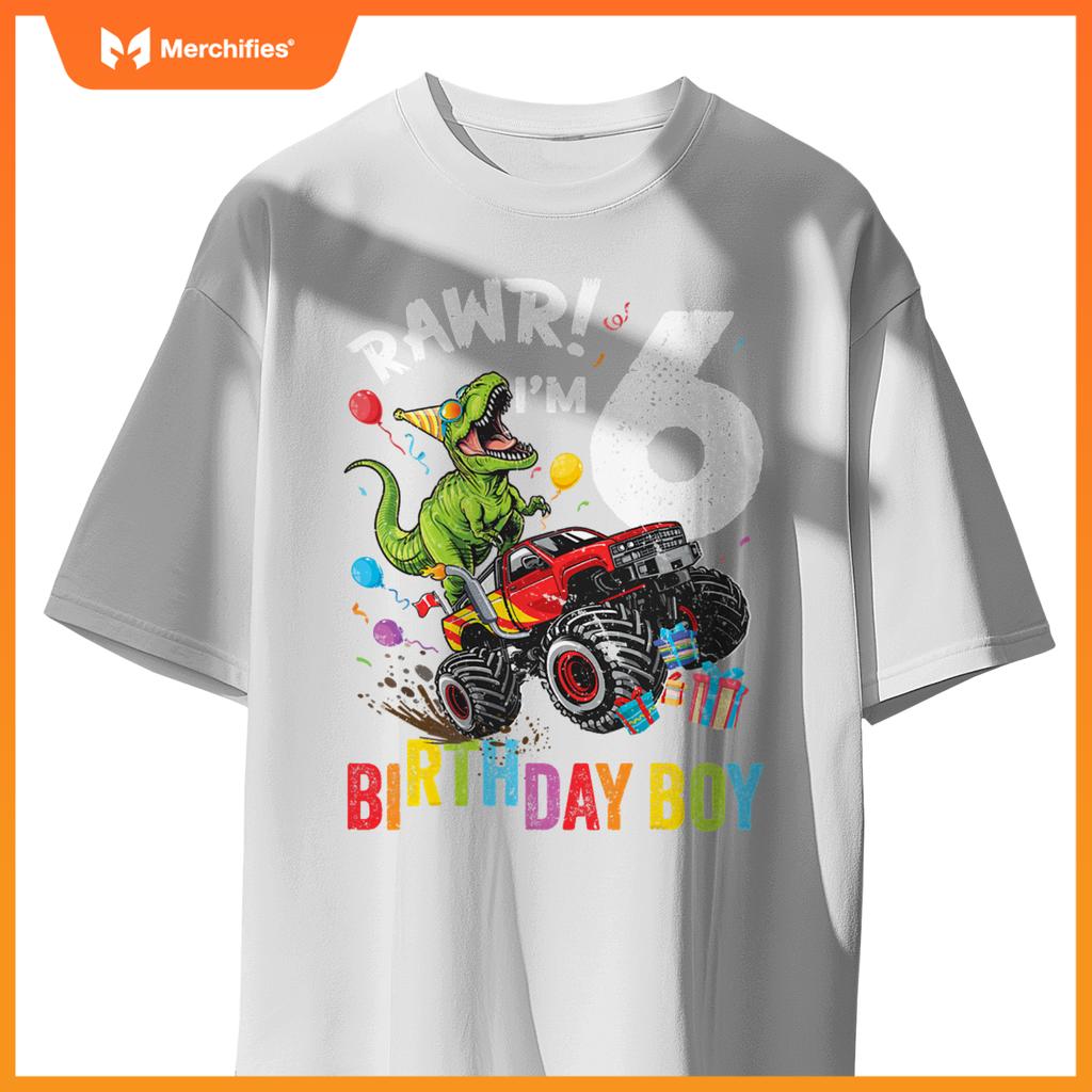 6Th Birthday Boy Dinosaur Monster Truck T-Shirt