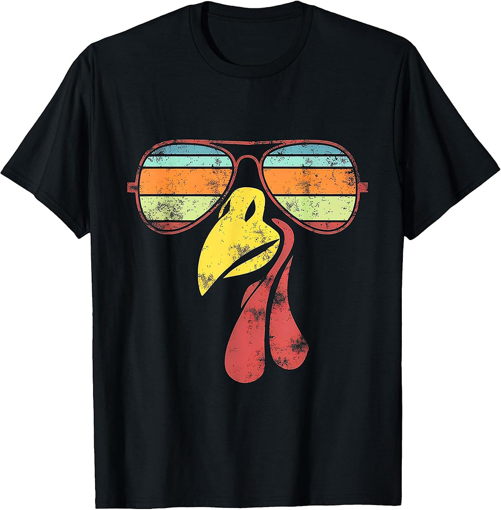 Cool Vintage Turkey Face With Sunglasses Funny Thanksgiving 01 T-Shirt