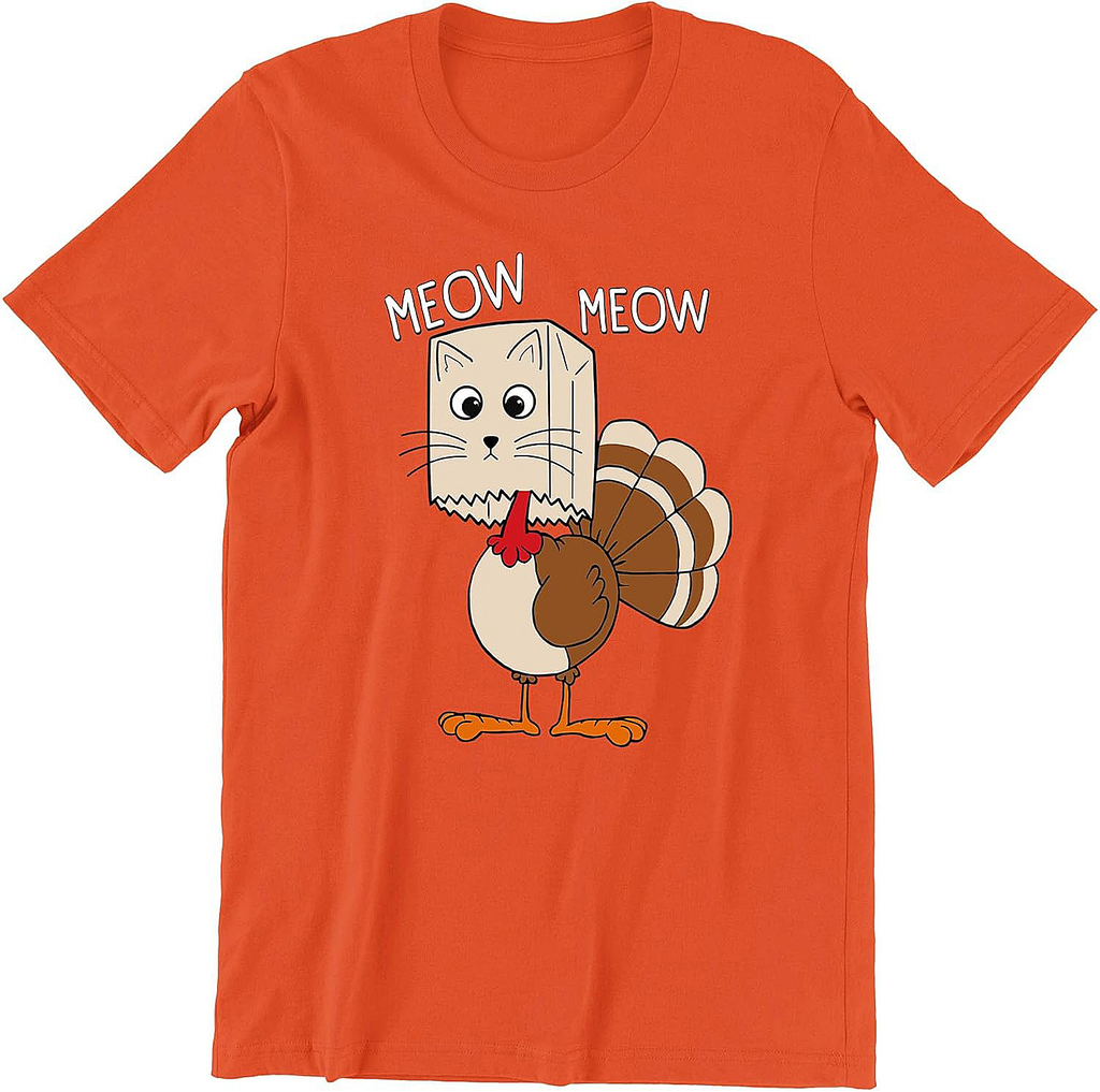 Thanksgiving Shirts for Men Cat Meow Funny Hiding Turkey Unisex Men's T-Shirt