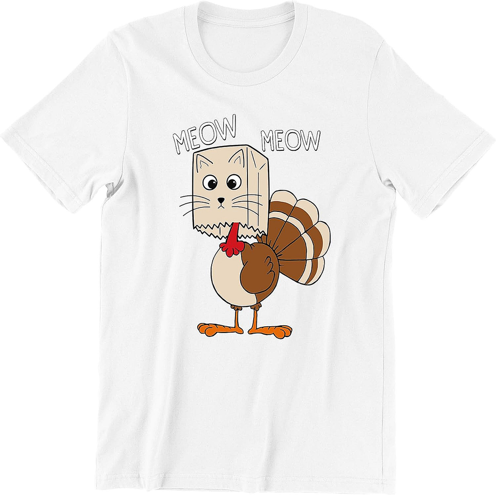 Thanksgiving Shirts for Men Cat Meow Funny Hiding Turkey Unisex Men's T-Shirt