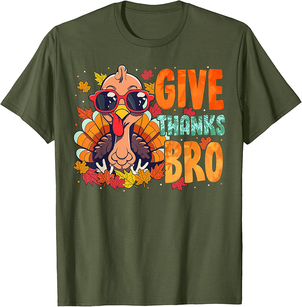 Give Thanks Bro Thanksgiving Thankful Turkey Fall Leaves T-Shirt
