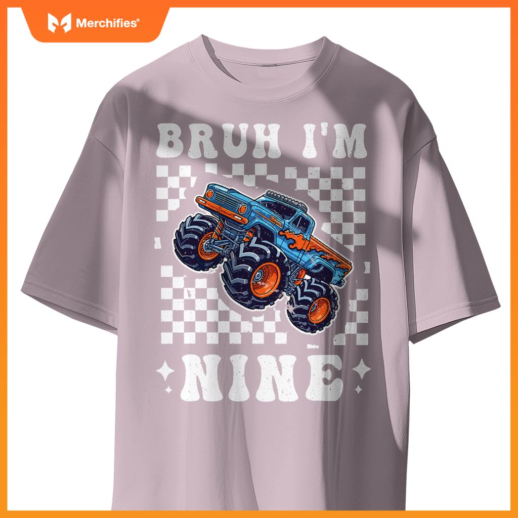 9 Years Old Boy Girl Bruh Im 9 Birthday Boys Monster Truck T-Shirt