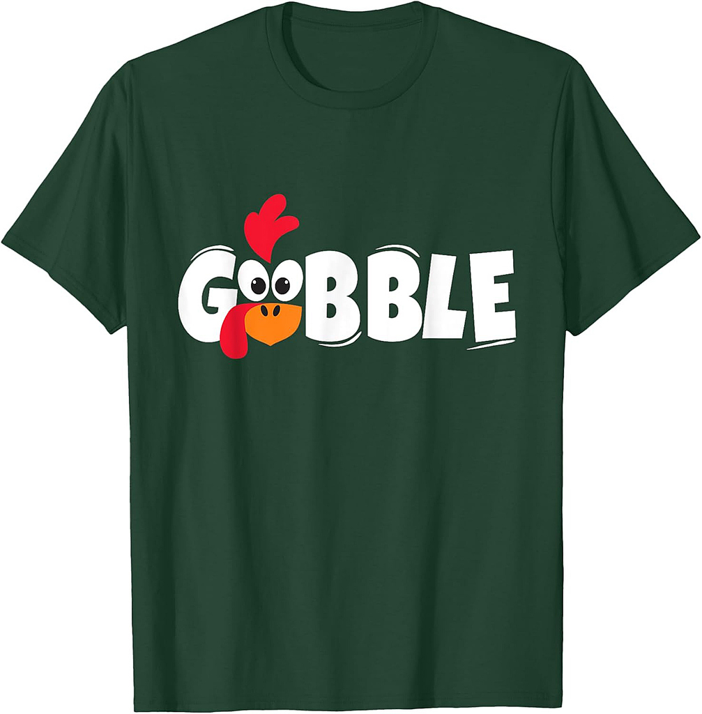 Funny Thanksgiving GOBBLE Turkey Face Adult Boys Girls T-Shirt