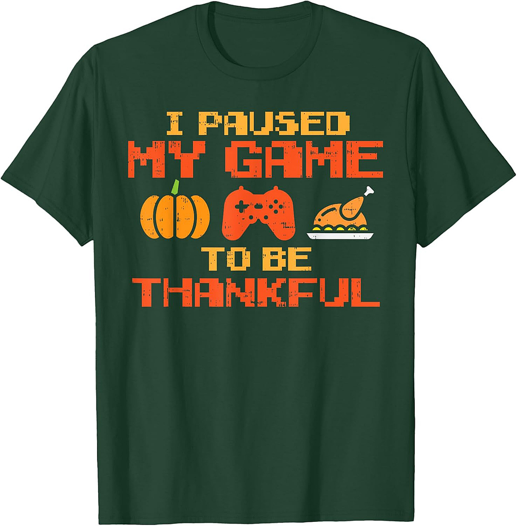 Paused My Game Thankful Video Gamer Boys Thanksgiving Men T-Shirt