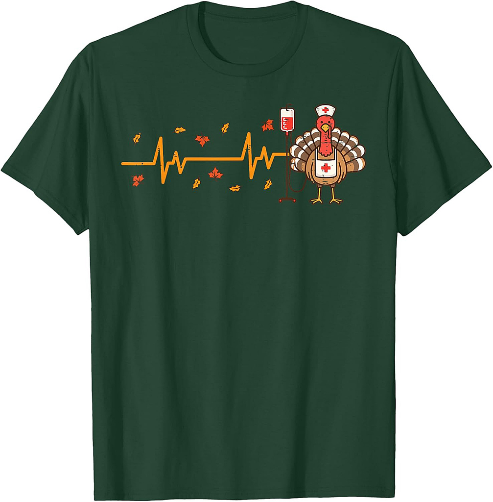 Thanksgiving Nurse Heartbeat Turkey Fall Scrub Top Women Men T-Shirt