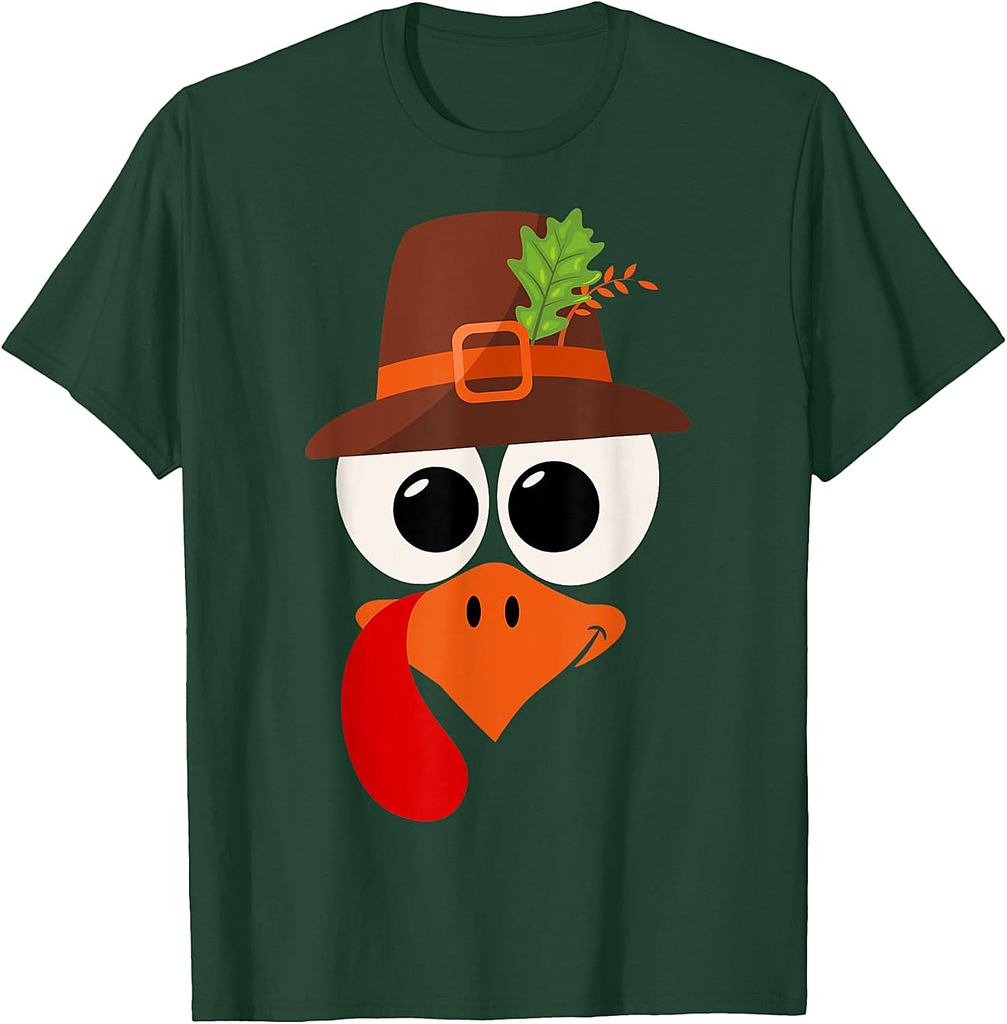 Turkey Face With Glasses & Pilgrim Hat For Thanksgiving T-Shirt