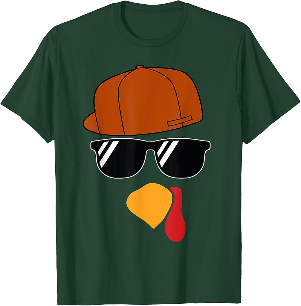 Boys Turkey Face Thanksgiving Trucker Hat Glasses Mens T-Shirt