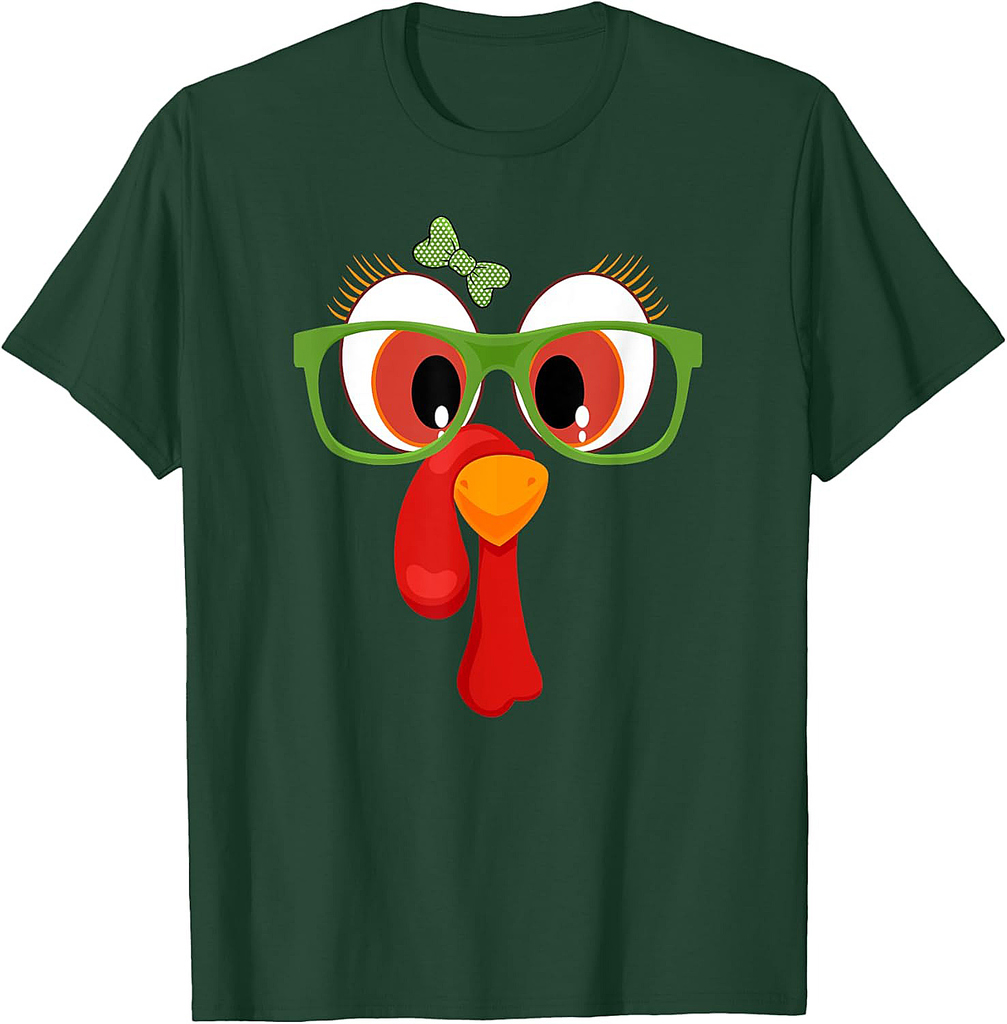 Funny Thanksgiving Turkey Girl Face Sunglasses Brown Eyes 01 T-Shirt