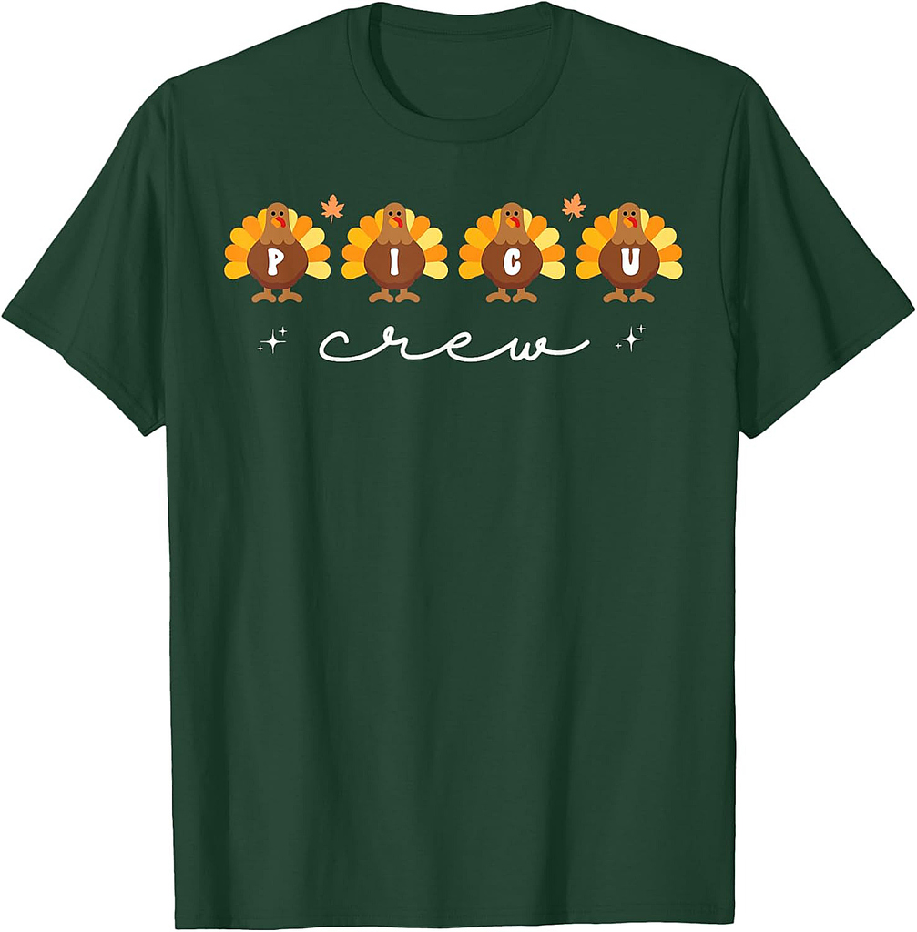 Cute Turkeys PICU Crew Nurse Pediatric ICU Fall Thanksgiving T-Shirt