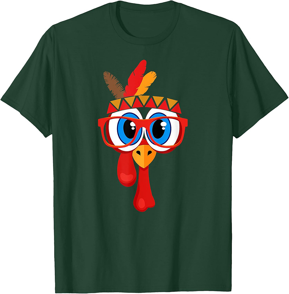 Funny Thanksgiving Cute Turkey Face Sunglasses Blue Eyes T-Shirt